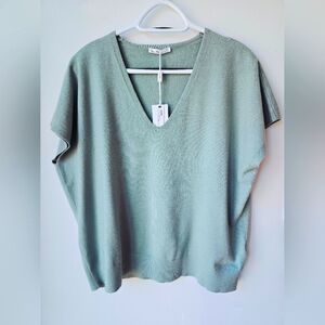 VILLA MILANO ITALY Green V-Neck Knit Top Viscose Size XL